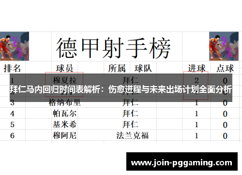 拜仁马内回归时间表解析：伤愈进程与未来出场计划全面分析